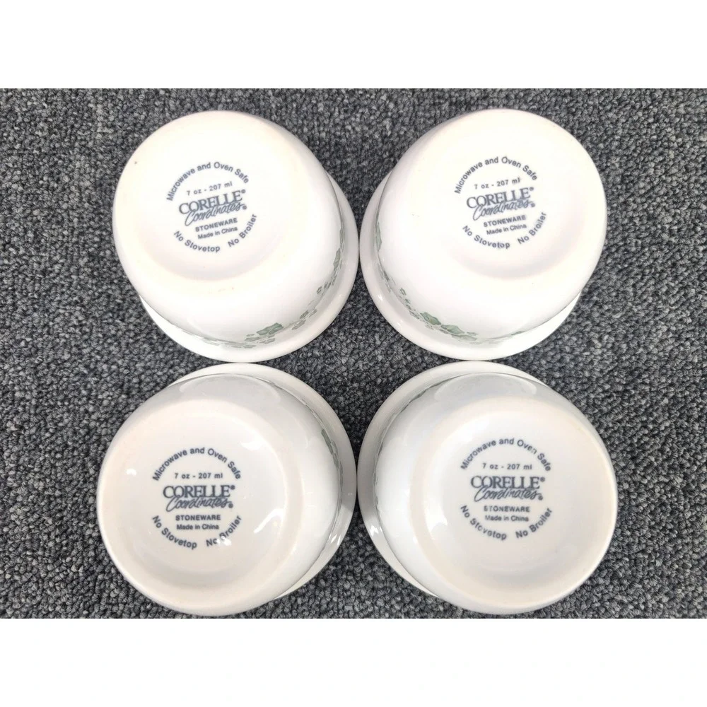 Corelle Coordinates Ramekin Set Green Ivy White Stoneware 7oz Vintage 4pc